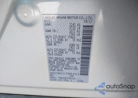 2018 Nissan Rogue Sv z USA, uszkodzony, nr VIN 5N1AT2MV2JC700353